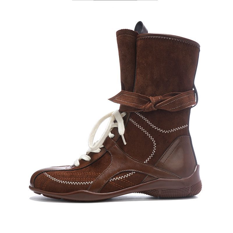 Inner Height Increase Duck Hunting For Women, Ins Style Versatile Color Block Niche Design Lace-up Boxing Boots, Outdoor_voghion.com