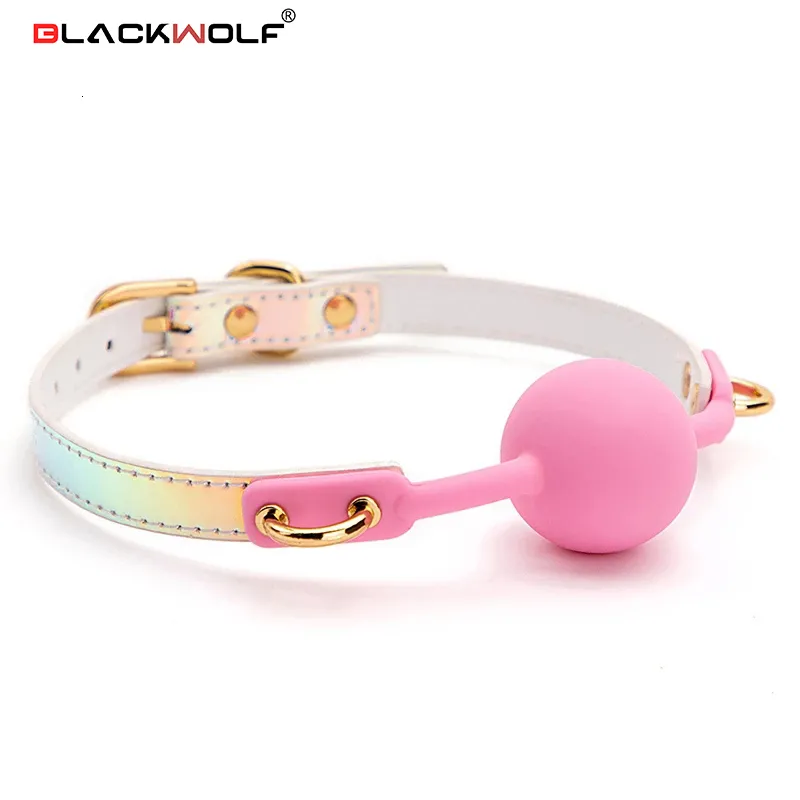 Bondage BLACKWOLF Bavaglio a sfera in silicone morbido per fissaggio orale, con cinturino in pelle PU imbottito, giocattoli sessuali per coppie, adulti_voghion.com