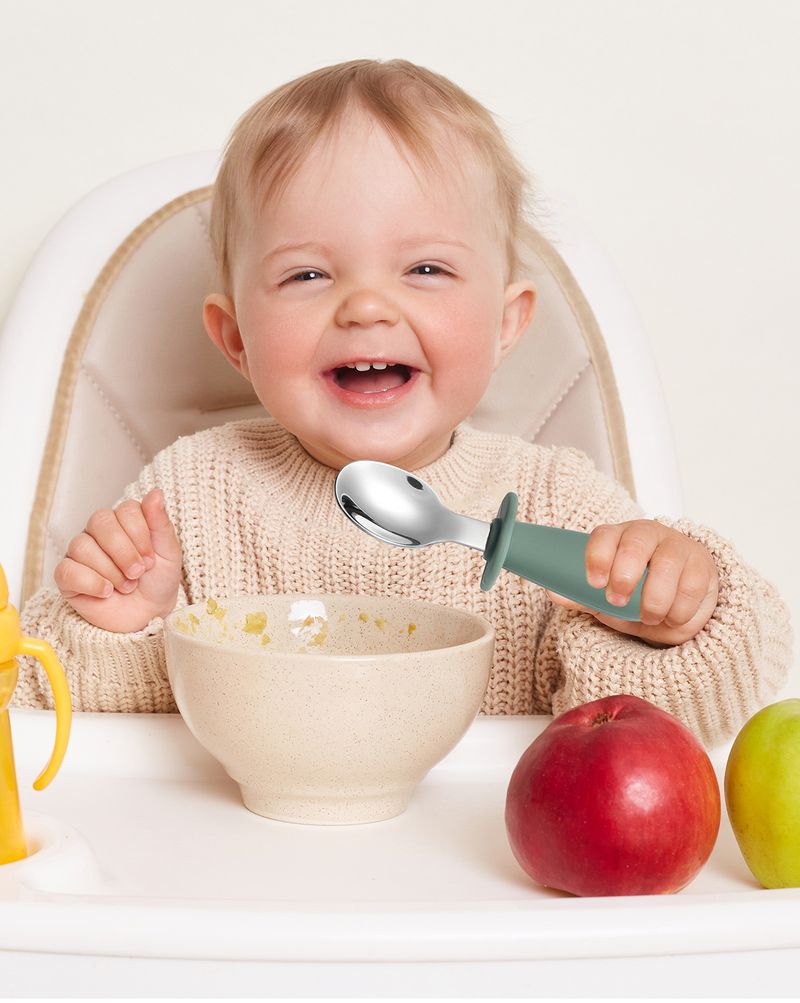 Conjunto de 3 peças de faca, garfo e colher infantil de aço inoxidável 316 com cabo curto de silicone para mãe e filhos, colher para comer infantil, utensílios de mesa portáteis_voghion.com