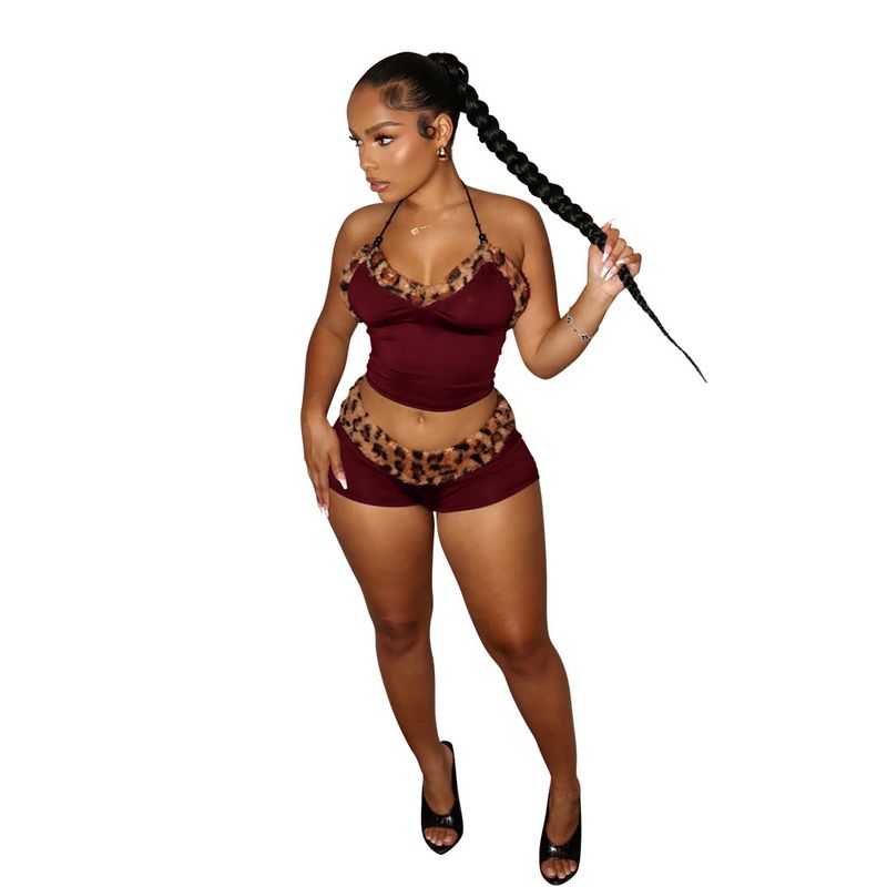 Leopard Print Two-Piece Set Women's Sexy Tie-Front Crop Top & Mini Skirt_voghion.com
