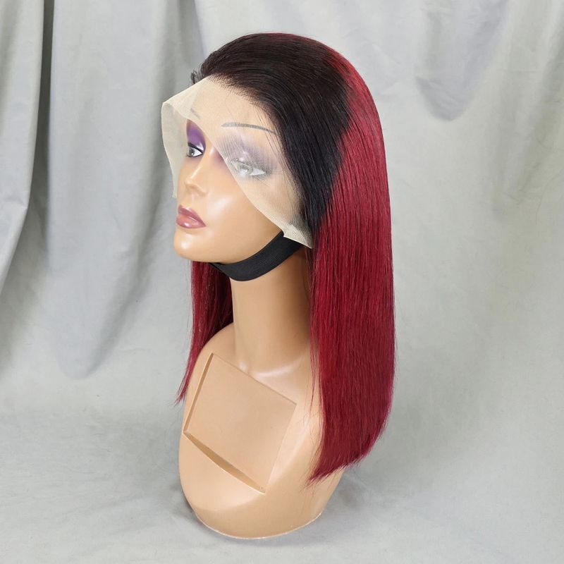 Rak Peruk med Lace Frontal-hår, Kort Bob, 1B/99J, Äkta Hår_voghion.com