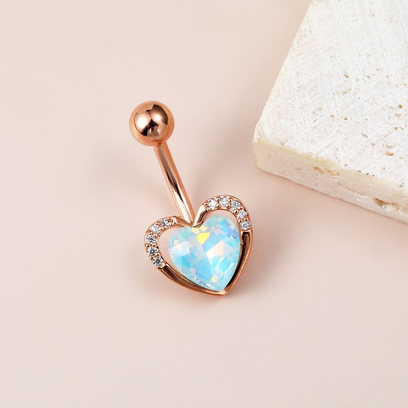 Piercing per ombelico a forma di cuore - Gioielli per il corpo in zirconia cubica rosa per donna, design di nicchia (acciaio chirurgico 316L, 14G/16G, ipoallergenico)_voghion.com