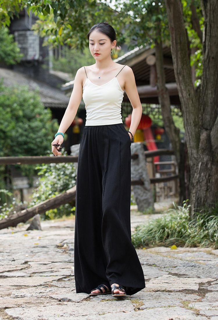 Women's Clothing Textured Linen Versatile Version Lengthen Legs Elegant and Chic Women's Skirt Pants Wide-leg Pants_voghion.com