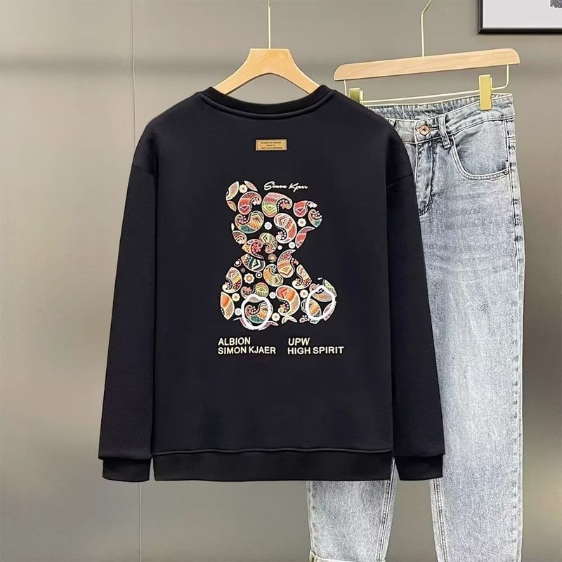 Herrenbekleidung Crewneck Sweat Herren Loose Design Sense Smiley Print Retro Instagram Style Modisches Markenoberteil für Frühling und Herbst_voghion.com