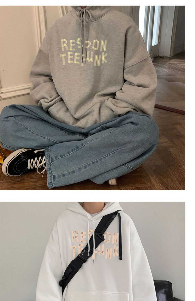 Men's loose and hoodie, trendy brand large for spring, autumn, winter, plus fleece jacket, size 12_voghion.com