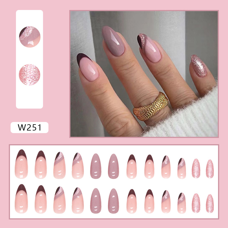 Unghie finte a mandorla 24 pezzi, unghie finte francesi rosa, testa ovale, design ondulato, punta per manicure staccabile, copertura completa pre-applicata_voghion.com