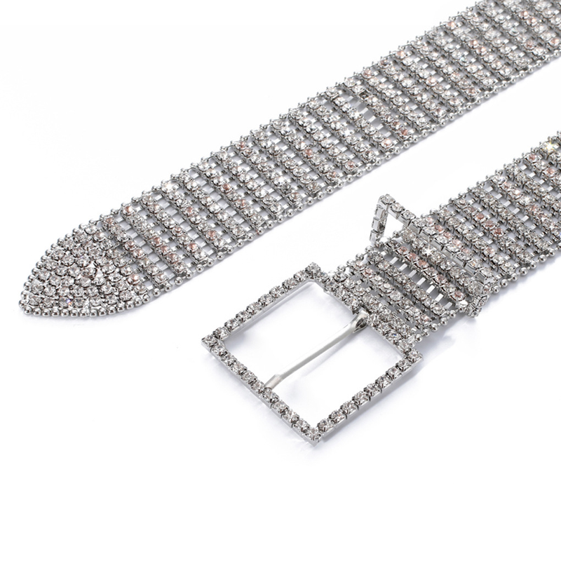Nouvelle ceinture tendance pour femme, simple et élégante, avec dix rangées de strass incrustés et diamants_voghion.com
