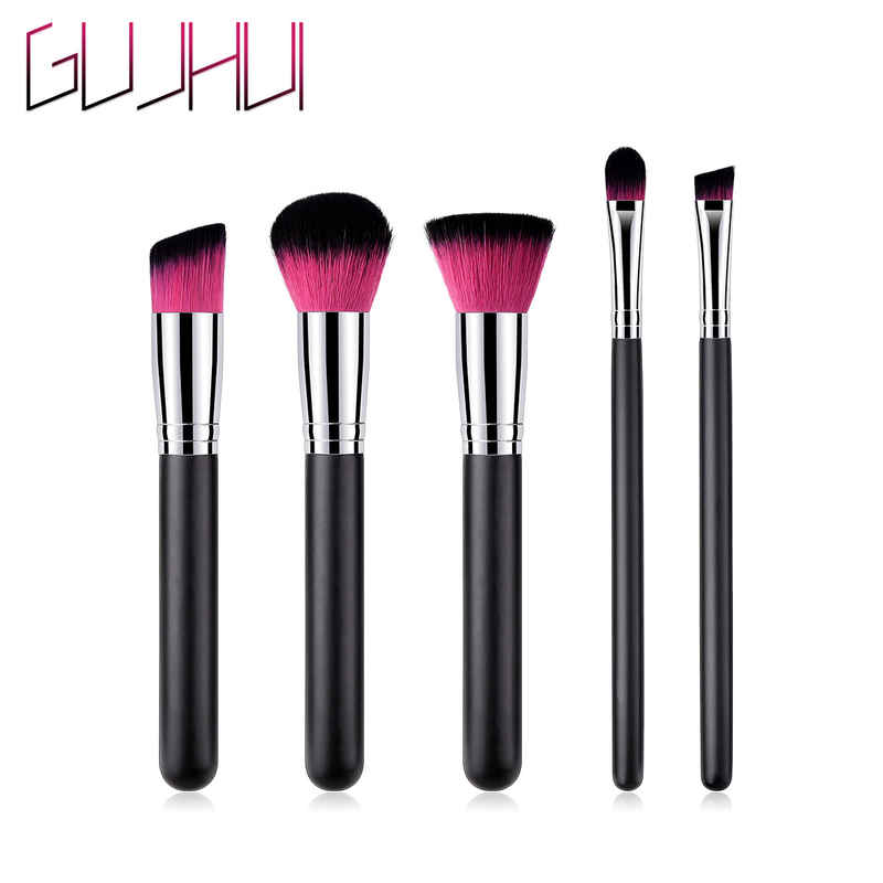 5-teiliges Make-up-Pinsel-Set, Beauty-Tools, Schwarz, Schwarz, Gold, Schwarz, Silber, loser Puderpinsel, Flachpinsel, GUJHUI_voghion.com