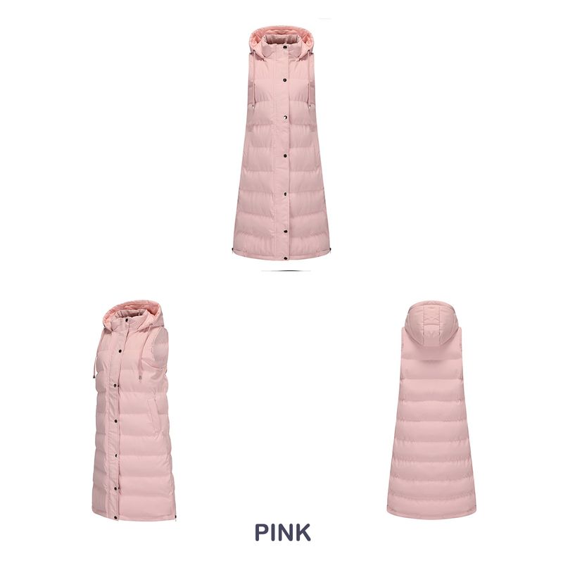 Women's Long Sleeveless Hooded Vest With Zip Front, Quilted Padded Jacket For Winter, Casual Outerwear In Solid Colors_voghion.com