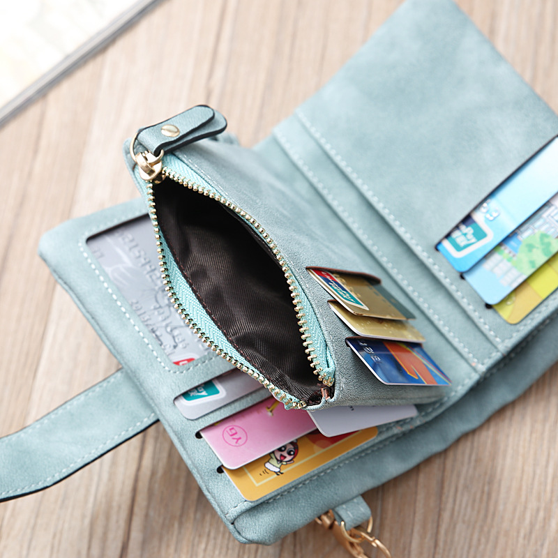 Portamonete piccolo con pochette lunga con cerniera lunga da donna, portafoglio corto opaco retrò in nuova versione coreana_voghion.com