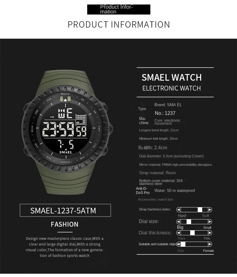 Orologio da polso multifunzionale da esterno, orologio elettronico sportivo impermeabile, sveglia luminosa_voghion.com