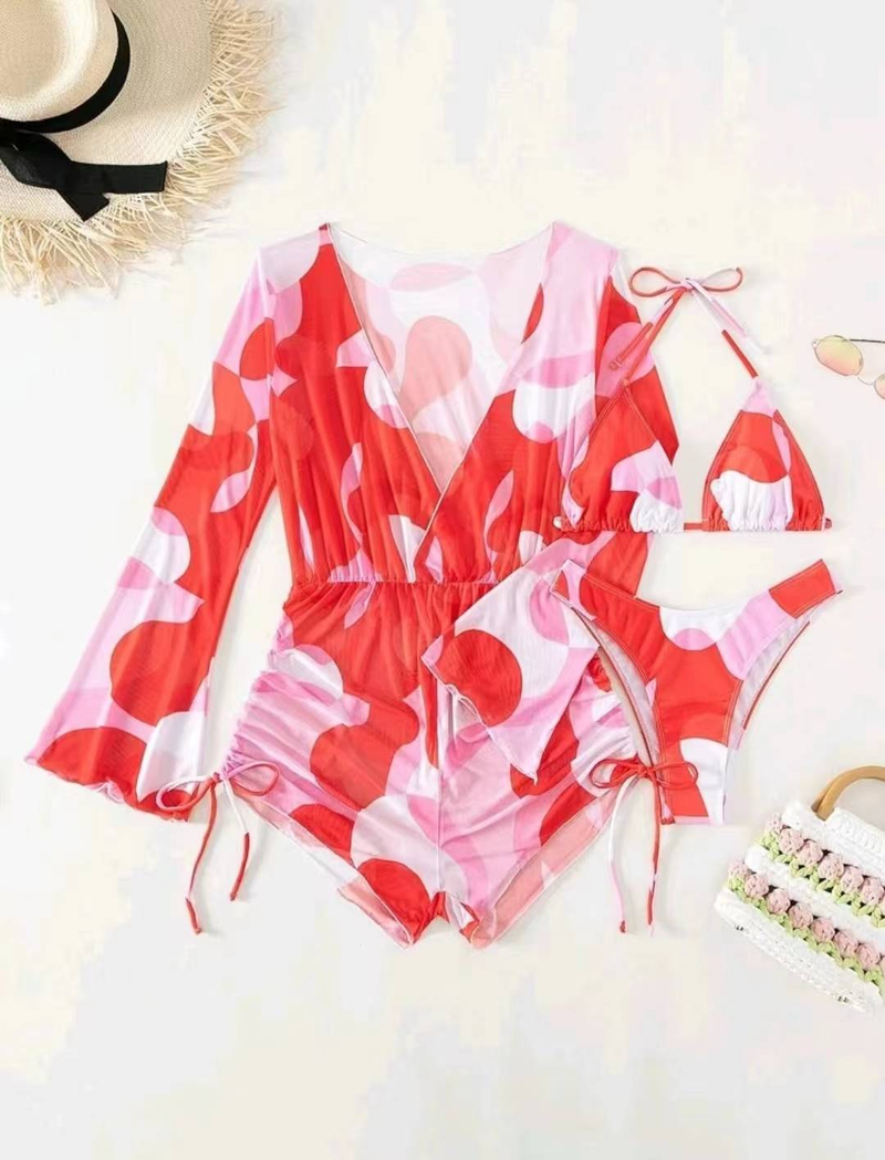 Traje de baño europeo nuevo de tres piezas 2024 Bikini de mujer Bikini de una pieza con manga larga y parte superior de malla_voghion.com