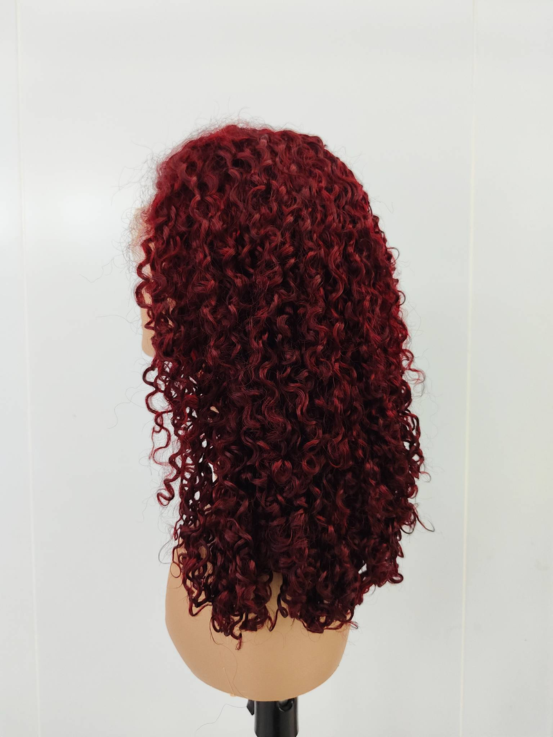 Afro Kinky Curly 13x4 Lace Closure Perücke Echthaar 99J weinfarben 20in Perücke Lockige Echthaarperücken_voghion.com