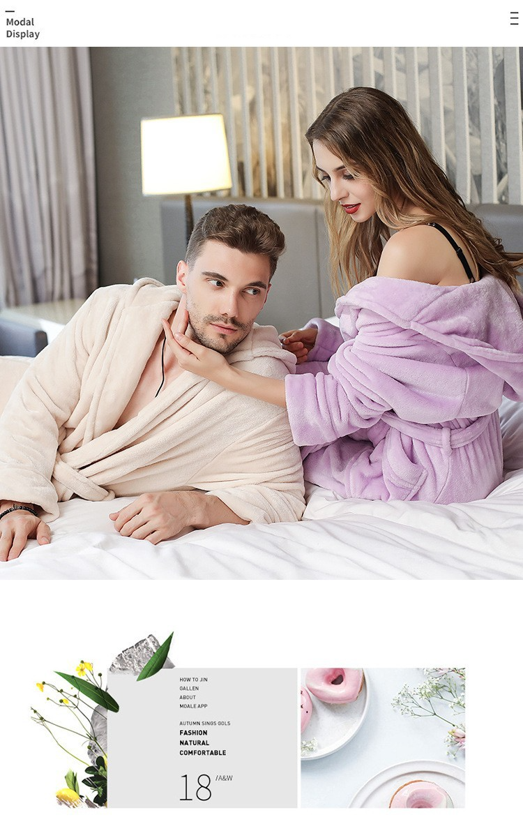 Couples Autumn and winter thickened and long bathrobe for women winter coral fleece men's hooded pajamas couple hooded flannel robe_voghion.com