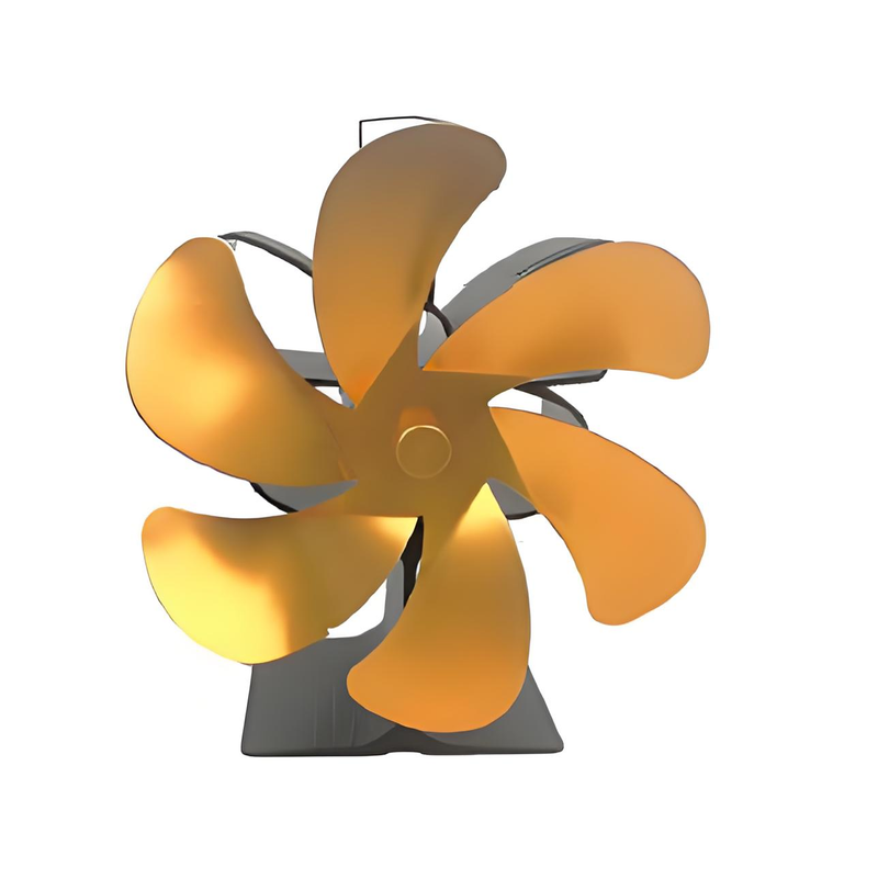 Wärmebetriebener Ofenventilator aus Aluminium —— Ein umweltfreundlicher, effizienter und stilvoller Begleiter für die Heizung Ihres Zuhauses, ausgestattet mit einem 6-Blatt-Ventilatorblatt im Schmetterlingsstil_voghion.com