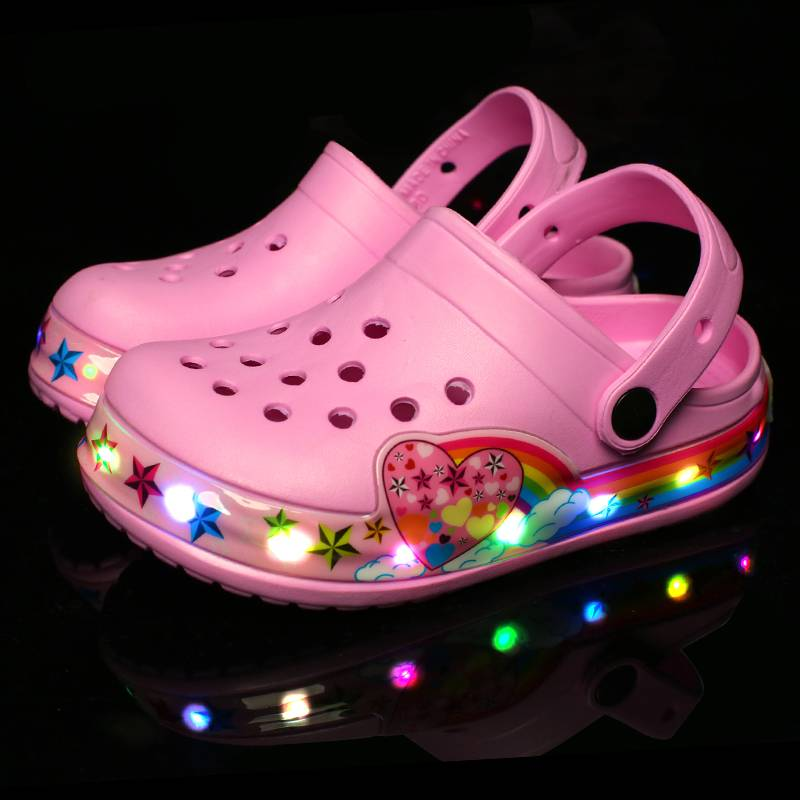 Sommer Kinder Loch Sandalen LED Beleuchtet Blinklicht Schuhe Jungen Mädchen Strand Sandalen Kinder Atmungsaktive Mode Turnschuhe_voghion.com