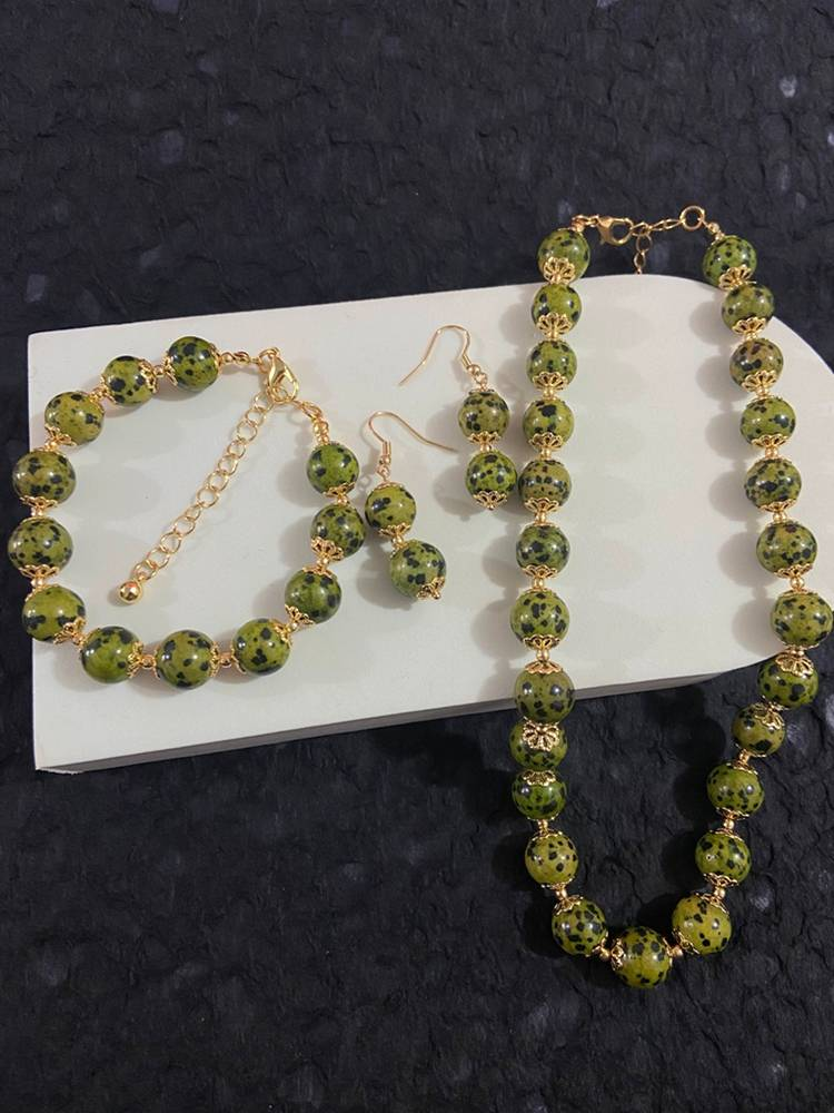 Retro Fashion High-end Frog Skin Dot Single-layer Short High-end Earrings Bracelet Necklace Set Suitable For Women's Daily Vacation Birthdays_voghion.com