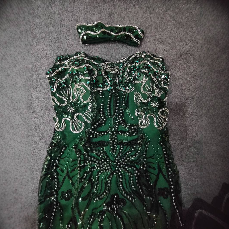 Elegant Beaded Sequin Strapless Evening Gown For Women – High Waist Long Dress For Wedding, Party & Special Occasions_voghion.com