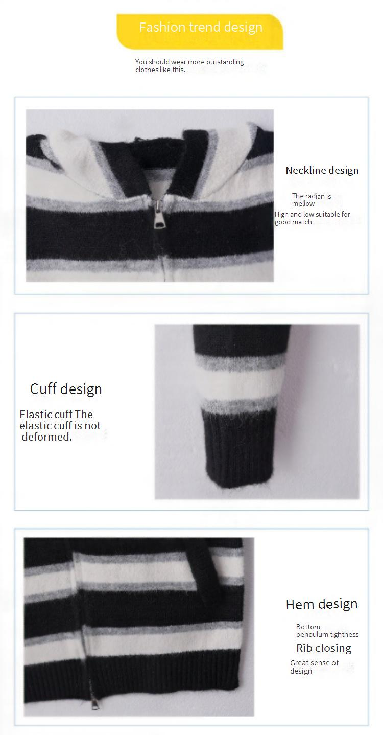 Men's Striped Hooded Sweater – Oversized Knit Pullover (Thickened Fleece Lining, Drop Shoulder, Ribbed Hem, Machine Washable, Streetwear Essential)_voghion.com