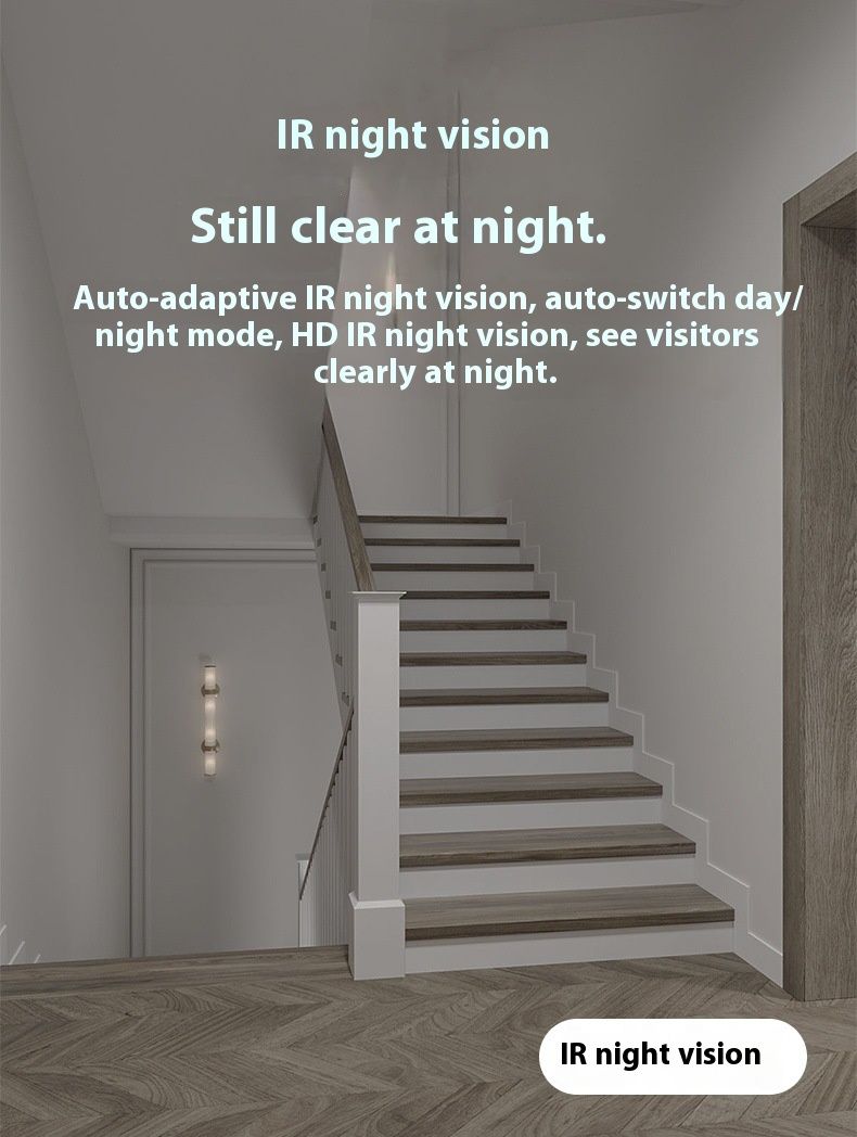 Campanello video intelligente con telecamera 480P, WiFi 2.4G, audio bidirezionale e visione notturna, campanello wireless ricaricabile per la sicurezza domestica_voghion.com