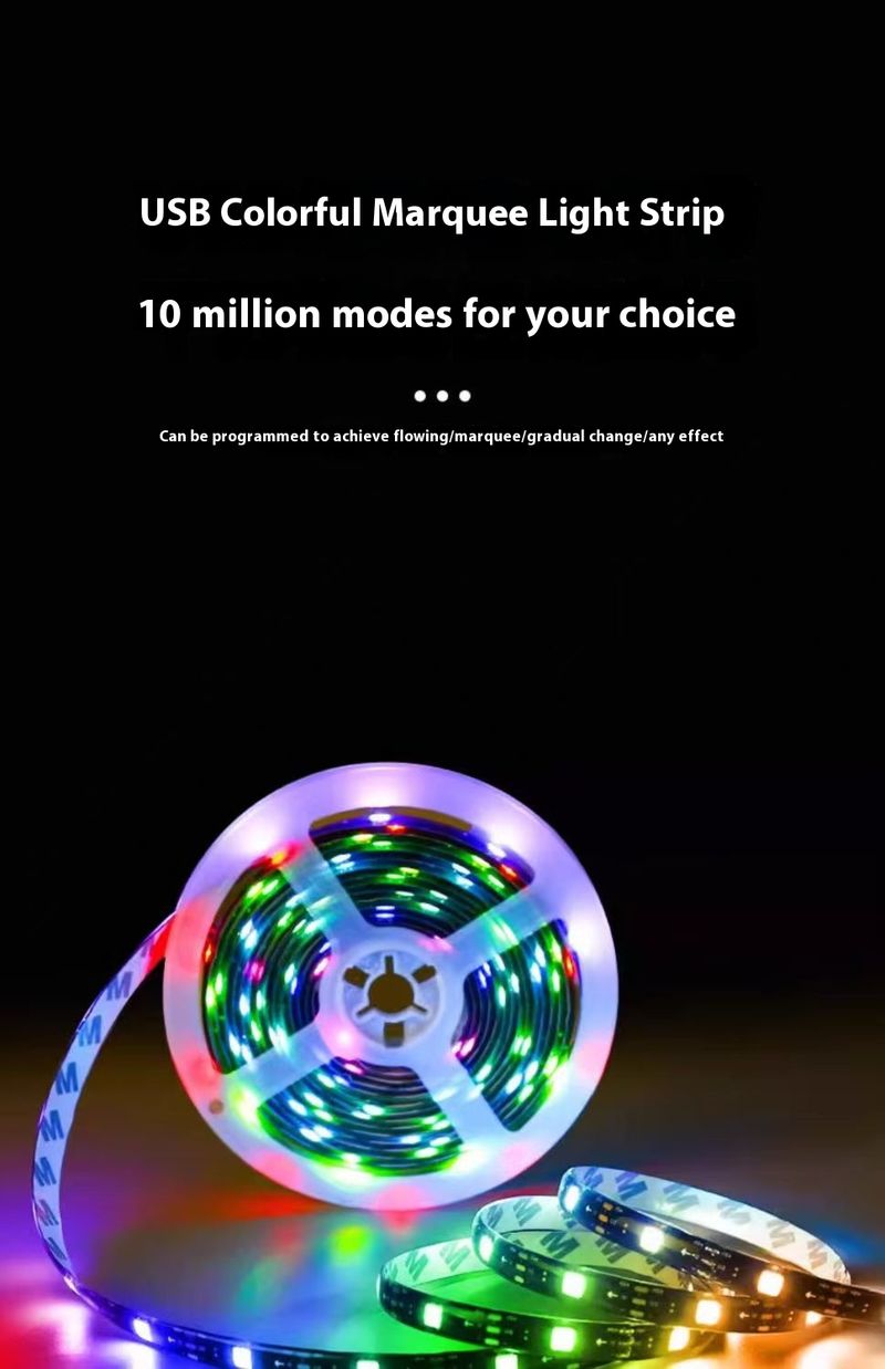 5V USB RGBIC LED Şerit Işıklar – 5050 SMD Çip, 16 Milyon Renk, Uygulama ve Uzaktan Kumanda, TV Arka Aydınlatması ve Oyun Ortamı_voghion.com