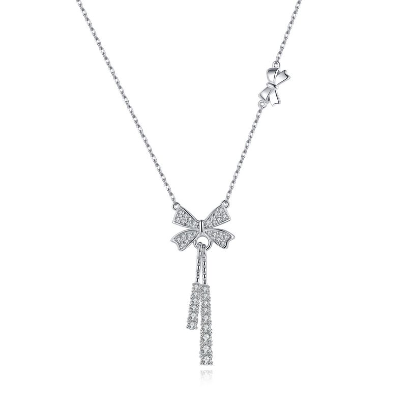 Collana con fiocco regolabile e nappa - Catena per clavicola con ciondolo personalizzato in argento Sterling S925 (gioielli all'ingrosso di lusso leggero)_voghion.com