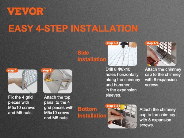 VEVOR Chimney Cap, 12 X 12 Inch, 304 Stainless Steel Fireplace Chimney Cover, Not Easily Toppled & Practical Accessories & Easy Installation, Fits Mesh Flue Covers Outside Clay Flue Shingles, Silver_voghion.com