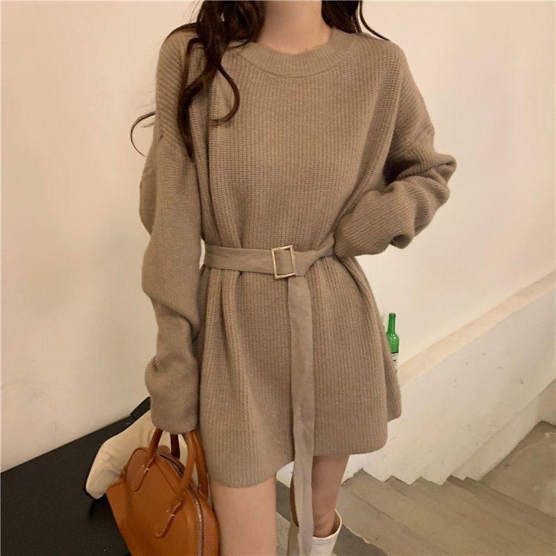 Abito in lana con vita stretta stile pigro da donna autunno e inverno nuovo articolo per il design della moda dei capispalla, lunghezza media_voghion.com