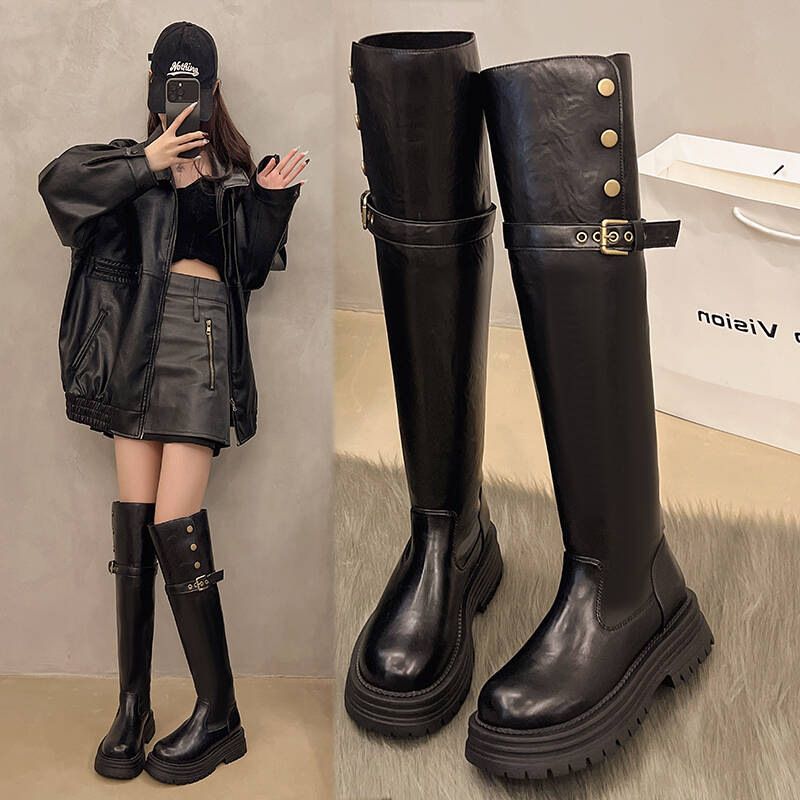 Platform Over-the-Knee For Women 2025 Autumn Winter New Style Two-Way Versatile Soft Leather Chunky Heel Riding Long_voghion.com