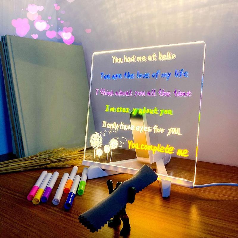 Lampada da disegno luminosa per bambini, in acrilico, riscrivibile, fai da te, con messaggio, con 7 penne colorate_voghion.com