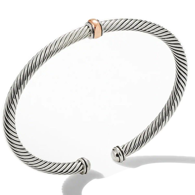 Pulsera de acero inoxidable con cuerda de alambre de acero de titanio y dos colores abiertos_voghion.com