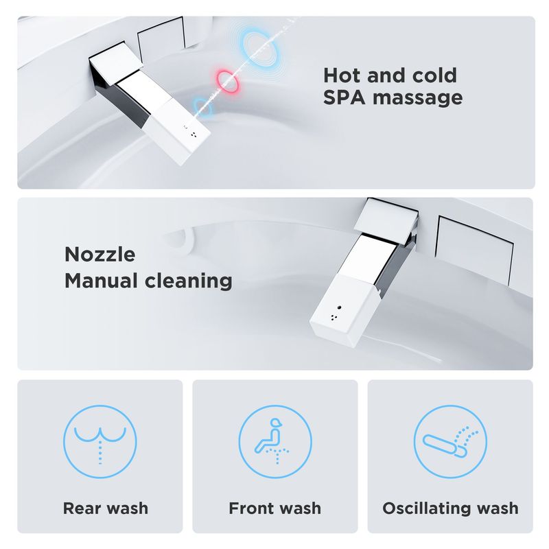 Smart Toilet With Tank Built In, One Piece Bidet Toilet, Instant Warm Water, Heated Seat, Foam Shield, Sensor To Open/Close/Flush, ADA Height, Pump-assisted, Blackout Flush, LED Display_voghion.com