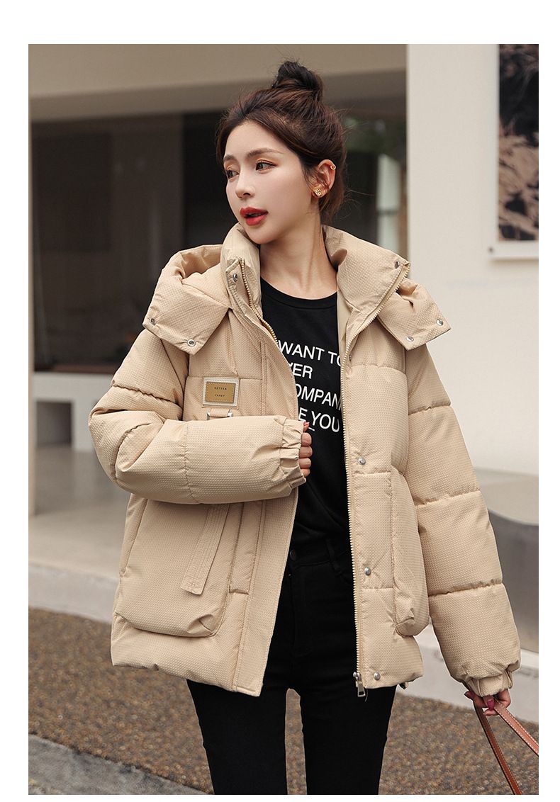 Damenmode, locker, lässig, mit Beschriftung, wattierte Jacke aus Baumwolle, wattierte Damenjacke_voghion.com