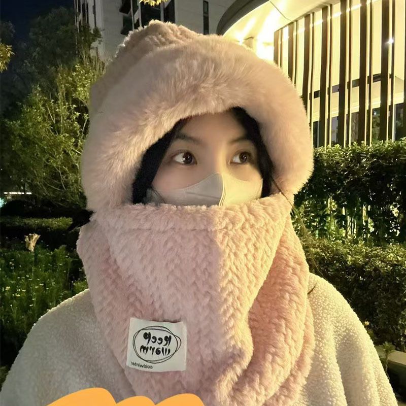 LazyZoom New Winter Cold-Proof Neck Warmer With Integrated Face Mask, Plush Women, Thickened For Cycling, Windproof Ear_voghion.com