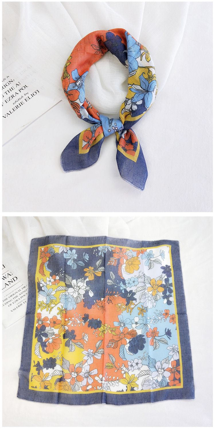 Quadratischer Schal aus Baumwollleinen – kleiner Seidenschal für Damen (koreanischer Stil, Frühling & Herbst, dünn & leicht, modisches Haarband & dekoratives Wickeltuch)_voghion.com