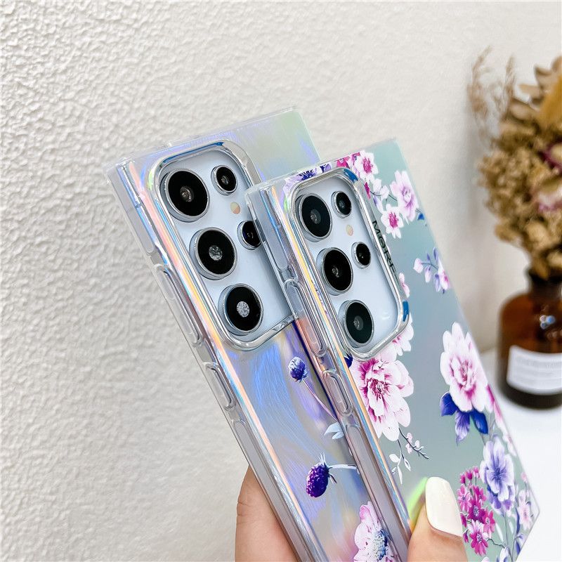 Galaxy S24 S23 FE S22 Ultra Case Trendy Bling Raser Flower Plating Phone Cover for Samsung A55 A35 A25 A15 A54 A14 A34_voghion.com