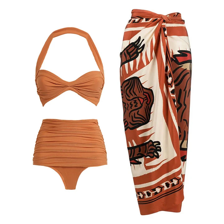 Naisten uudet bikinit halterneck mesh-splicing ranskalainen retro halkaistu uimapuku naisten rajat ylittävä hot style_voghion.com