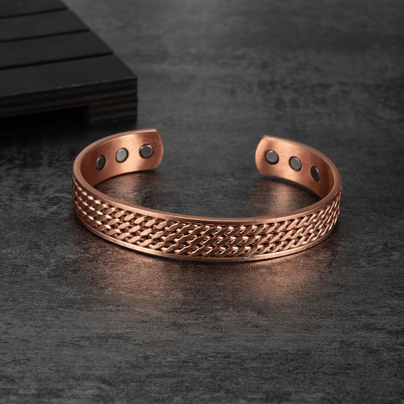 Braccialetto magnetico in rame puro intrecciato per uomo e donna, regolabile, largo 12 mm, con magnete per la terapia magnetica._voghion.com