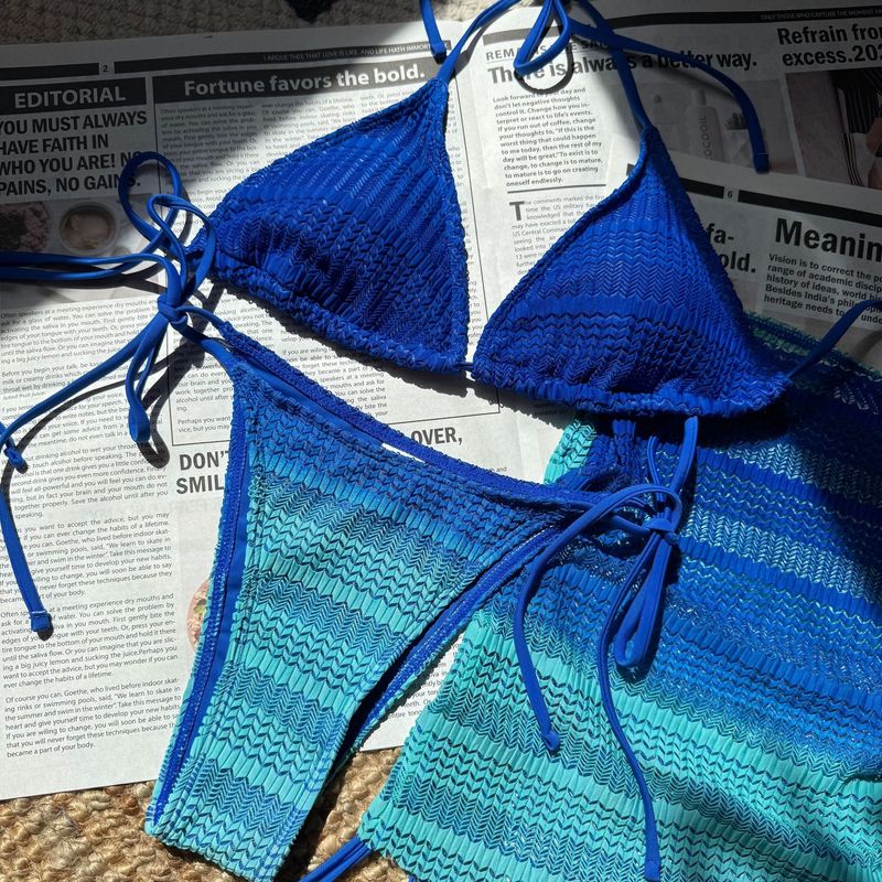 2025 New European And American Gradient Mesh Three Piece Beach Short Skirt Sexy Bikini_voghion.com