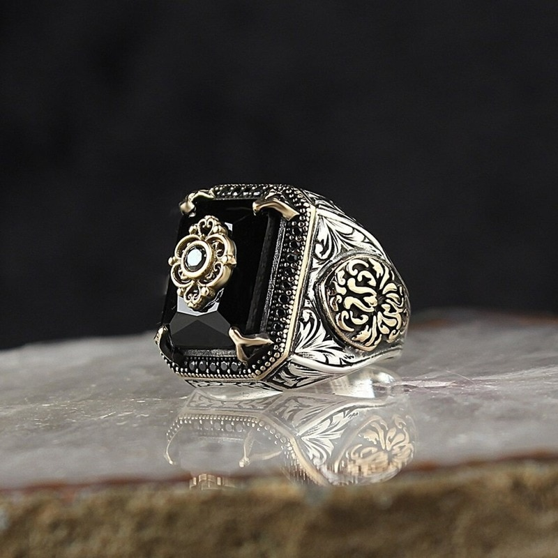 Anello con sigillo turco vintage alla moda per uomo e donna, in argento antico, con aquila intagliata, zircone verde intarsiato, anelli punk da locomotiva_voghion.com
