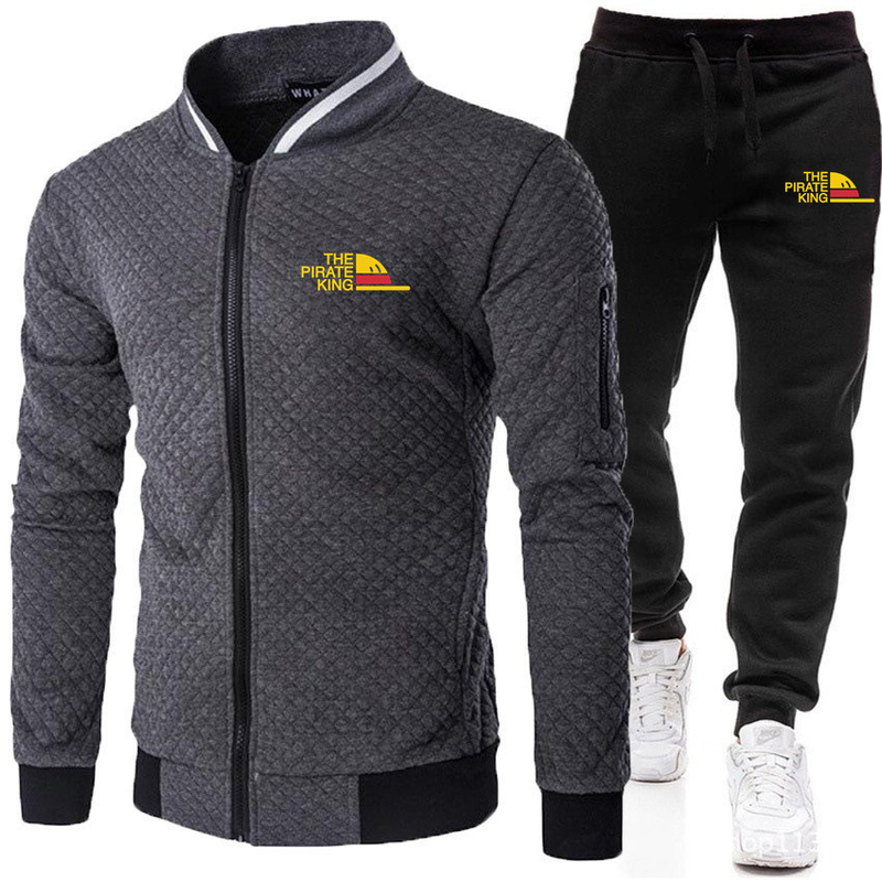 Fashion Sweater Zipper Standing Collar Sweater Jacket Men's Casual Plaid Cardigan Print Set_voghion.com