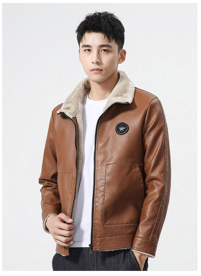 Winter Hübsche Große Gänseleder Casual PU Leder Herren Plus Samt Dicker Warmer Mantel Winddichte Motorrad Große Lederjacke_voghion.com