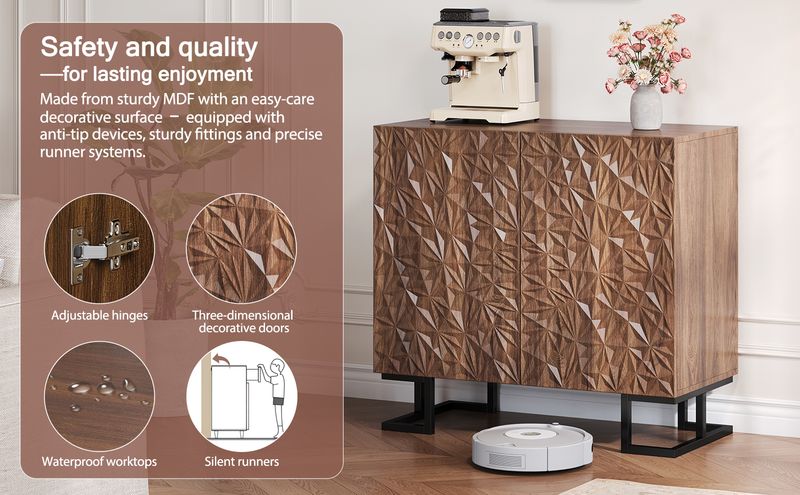 Credenza 80x78 cm Walnussoptik, cassettiera con apertura a pressione, metallo, design moderno_voghion.com