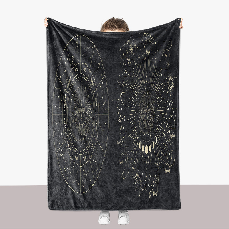 Coperta ispessita per divano in flanella stampata in 3D della serie Universe Moon Sun_voghion.com