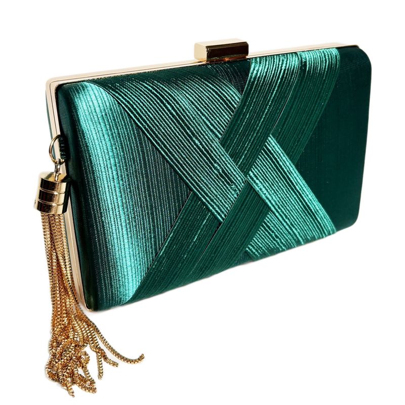 Borsa a tracolla da sera con catena e nappa intrecciata in raso di seta per donna_voghion.com