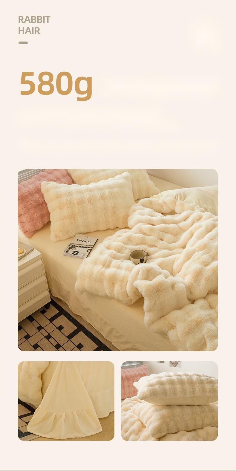 2025 High-End Rabbi Pelz Plüsch Vier-Stück Se Verdickt Milch Bettbezug Bett Shee Winer Baby Velve Warm Zipper_voghion.com