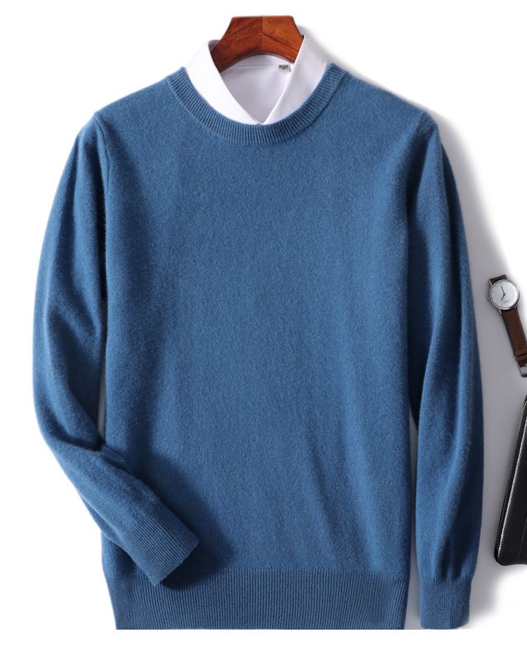 Neue Herbst- und Winter-Herren-Rundhalspullover aus Wolle in Volltonfarbe mit lockerer Kaschmir-Strickbasis für Jugendliche_voghion.com
