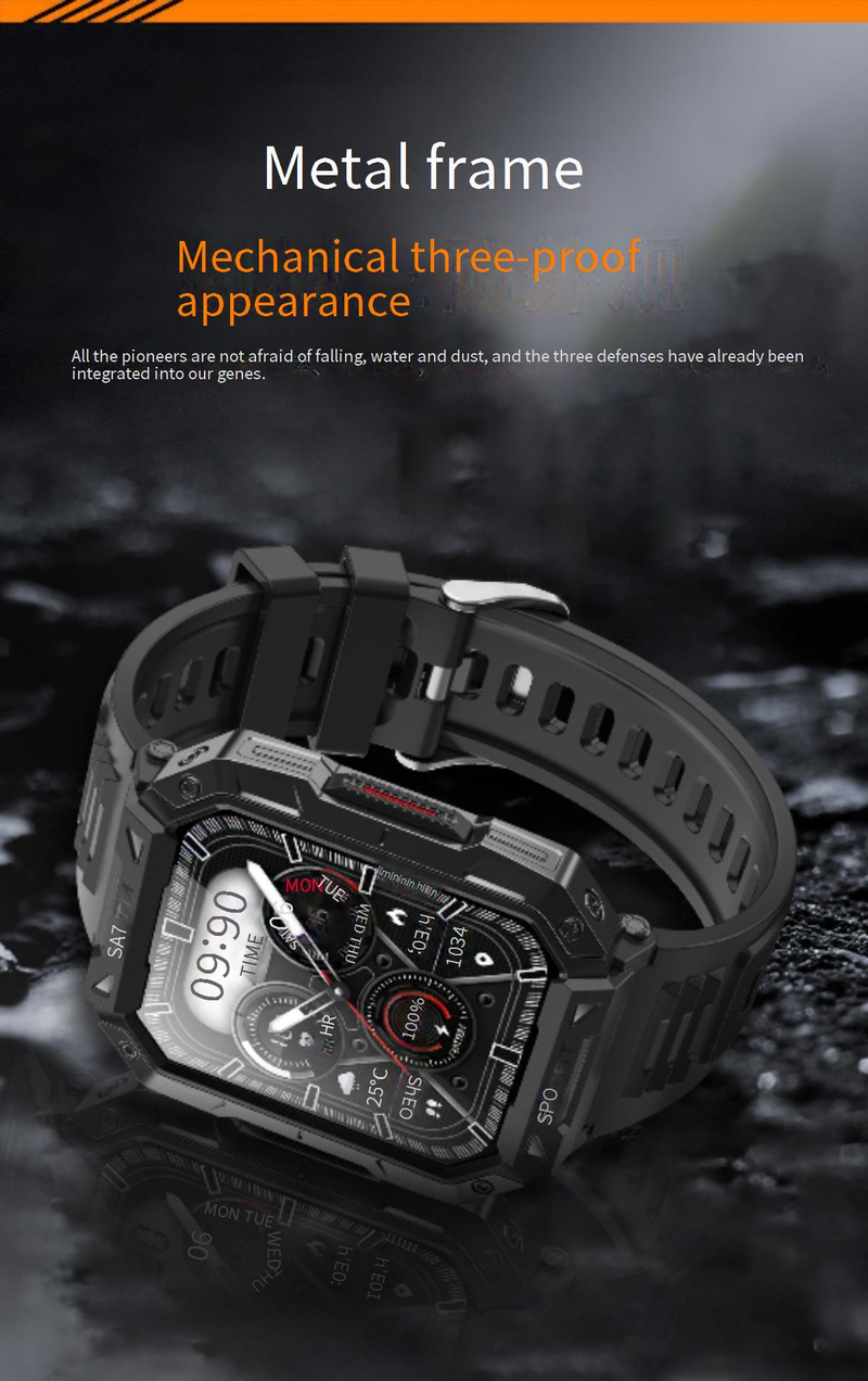 F307 Outdoor Triple Proof Smart Watch Bluetooth Chiamata Cardiofrequenzimetro Braccialetto Sportivo 2.1 Pollici Glicemia Non Invasiva_voghion.com