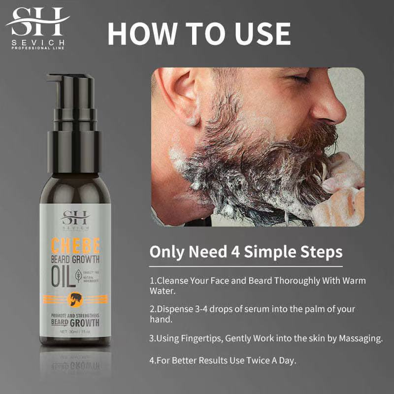 Aceite Chebe para el crecimiento rápido de la barba para hombres, aceite de jojoba, biotina, ingredientes vegetales puros_voghion.com
