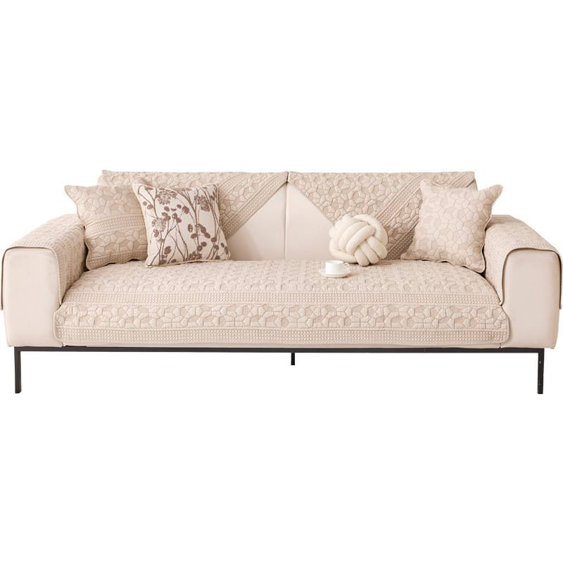 Washed Cotton Sofa Cushion Cover Reversible Quilted 3 Seater Slipcover For Modern Couches All Season Breathable Seat Protector_voghion.com